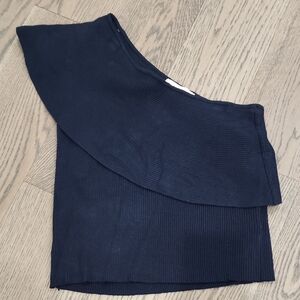 Elegant Navy One-Shoulder Top,  Size L